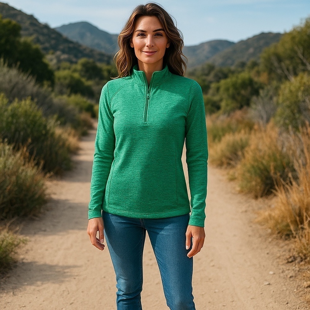 Women’s small green pullover quarter zip fleece jacket - Picture 2 of 6